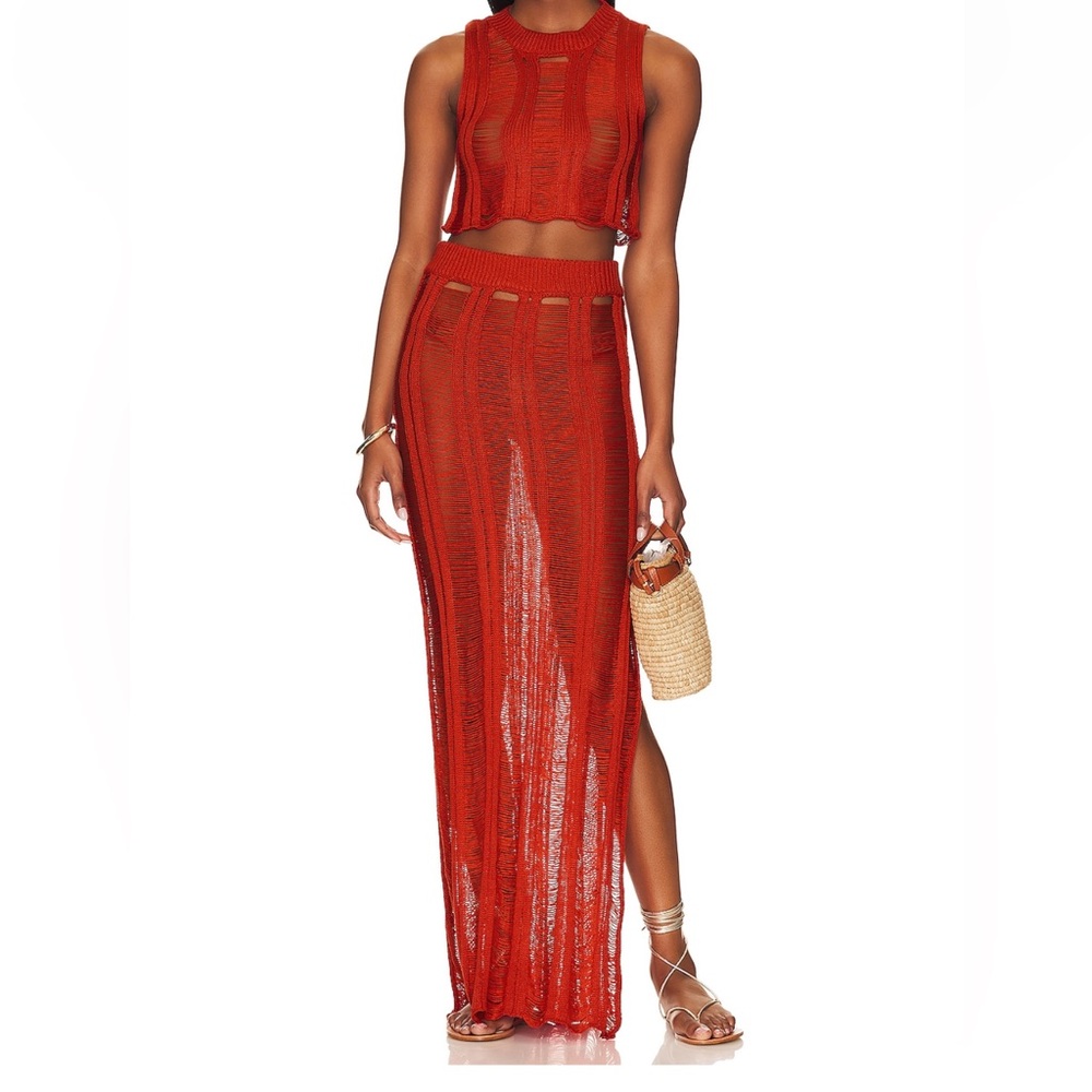 Super Down Women's Red Crochet Maxi Set — Stylish Summer Knit